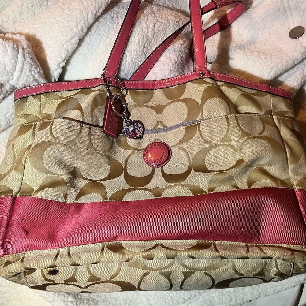 New Coach Signature Stripe Diaper Baby Bag Multifunction Tote - Pink - F19202